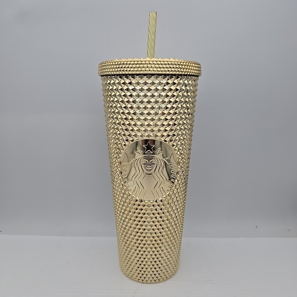 Starbucks Holiday Christmas 2021 Gold Studded Tumbler Venti Cup 24oz Metallic